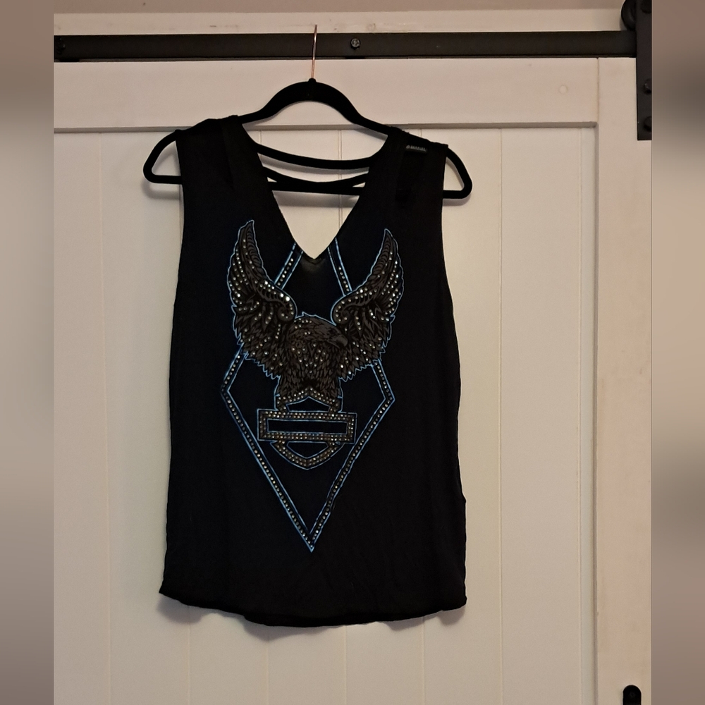 Black Embellished Sleeveless Tank Top with Cut Out